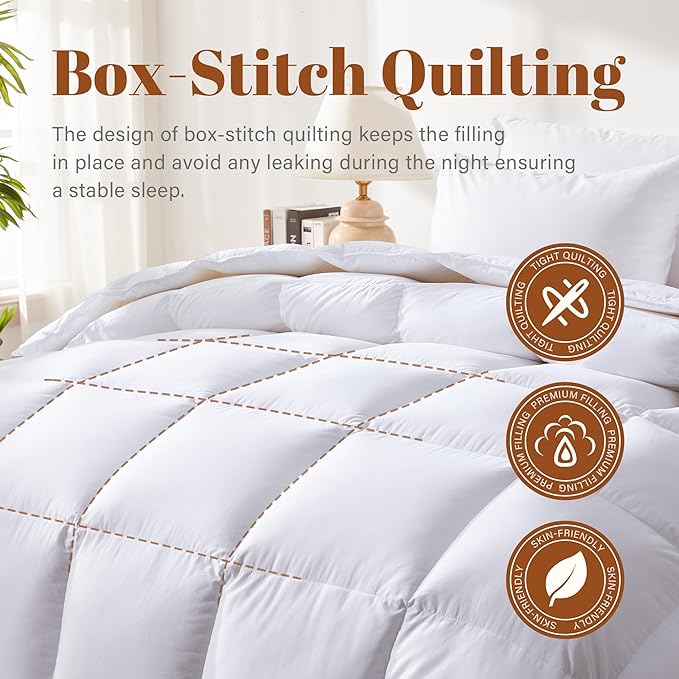 Cosybay Twin Size Feather Down Fiber Comforter - Ultra Soft 100% Cotton Duvet Insert, All Season Hotel Luxury Bedding with Corner Tabs, 68"x90" White