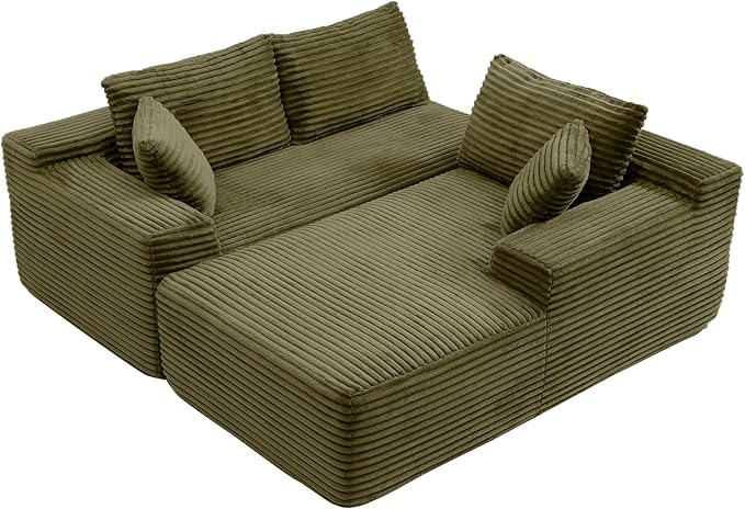 105-Inch L-Shaped Right Facing Corner Compressed Sofa Modular Sectional Boneless Cloud Sofa Floor Foam Couch with Chaise Lounge, Corduroy Corner Boneless Cloud Couch