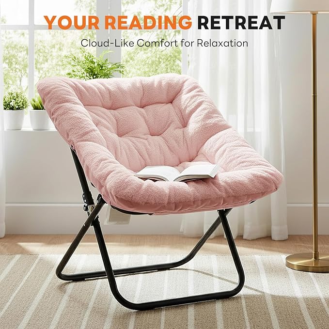 Sweetcrispy Comfy Chair for Adults, Foldable Living Room Chair, Soft Faux Fur Lounge for Bedroom Dorm Rooms, Comfortable Reading Chair for Teens, X-Large