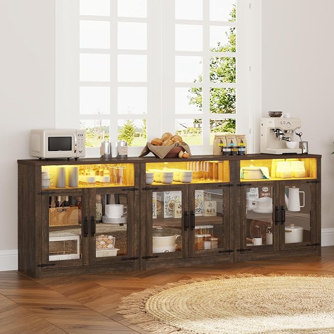 chartustriable 94.5" W 2-Piece Entertainment Center for TVs up to 100", Farmhouse Wall Unit TV Stand with Doors & Drawer, Media Console Table for Living Room, Bedroom, Brown - Image 3