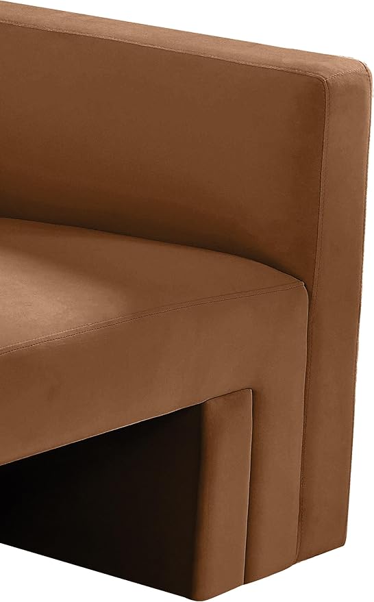 Meridian Furniture 665Saddle-S Henson Collection Modern | Contemporary Velvet Upholstered Sofa with Soft Saddle Brown Velvet, Solid Wood Frame, 89.5" W x 34.5" D x 28" H, Saddle