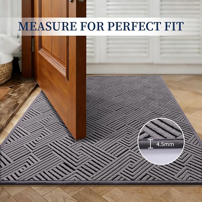 YIHOUSE Dirt Trapper Door Mat 32" x 47", Non-Slip Washable Entrance Mat, Dirt Resistant and Absorbent Welcome Mat, Low Profile Floor Mat for Front/Back Door, Entryway, Grey - Image 4