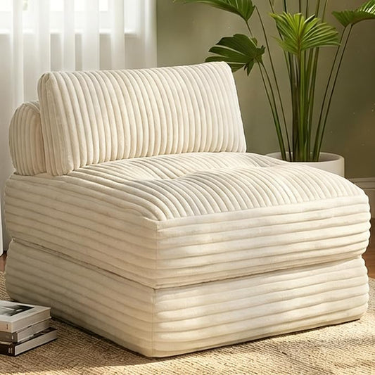 Plush Corduroy Folding Sofa Bed, Free Setup Floor Beds, 34" Boneless Couch for Small Spaces, Corner Chair, Convertible Sleeper Chair, Corner Couch, Foldable Sleeper Sofa Beds, Beige