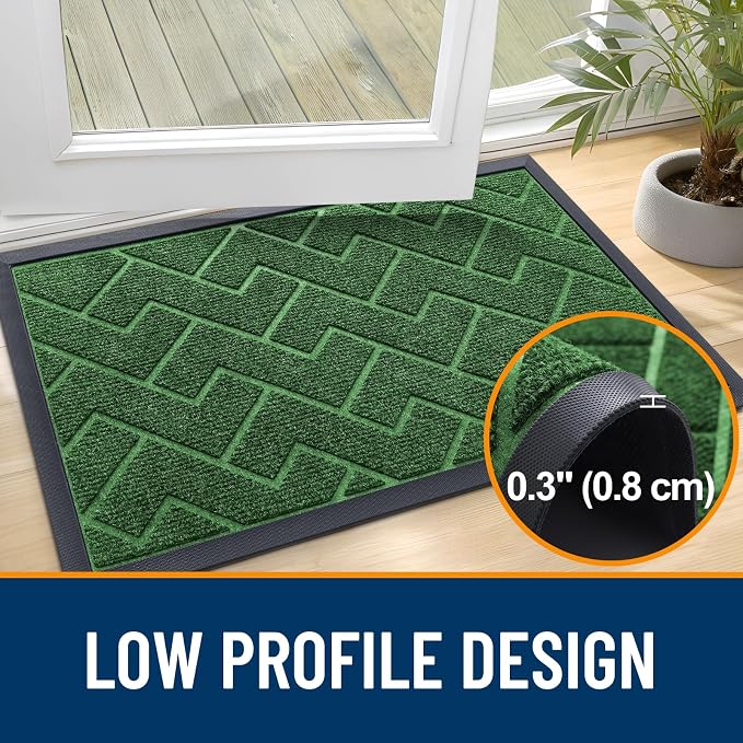 OLANLY Front Door Mat Indoor Outdoor Entrance, Waterproof All-Season, All-Weather Doormat, Sturdy Natural Rubber, Low Profile, Easy Clean Patio Porch Entryway Mat, Herringbone Brick (Green, 71x23) - Image 4