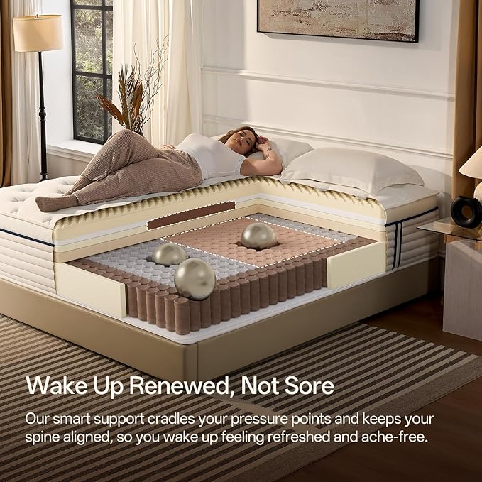 Full Size Mattress 12 Inch, Firm Hybrid Mattress with Memory Foam & Individually Wrapped Pocket Coils, Pressure-Relieving Support & Motion-Reducing Design