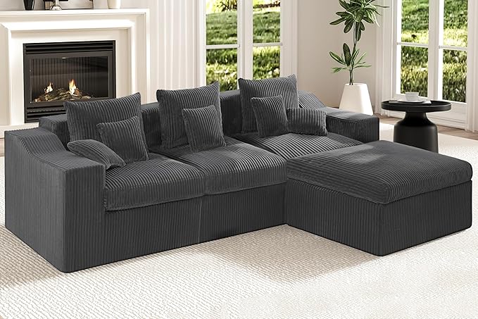 101" Modular Couch Sectionals with Ottoman, Big Comfy Cloud Couches, L Shaped 4 Seat Modular Sectional Sofa, Sectional Double Cushion Couches with Deep Seat for Living Room,No Assembly Required (Grey)