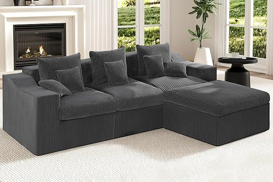 101" Modular Couch Sectionals with Ottoman, Big Comfy Cloud Couches, L Shaped 4 Seat Modular Sectional Sofa, Sectional Double Cushion Couches with Deep Seat for Living Room,No Assembly Required (Grey)