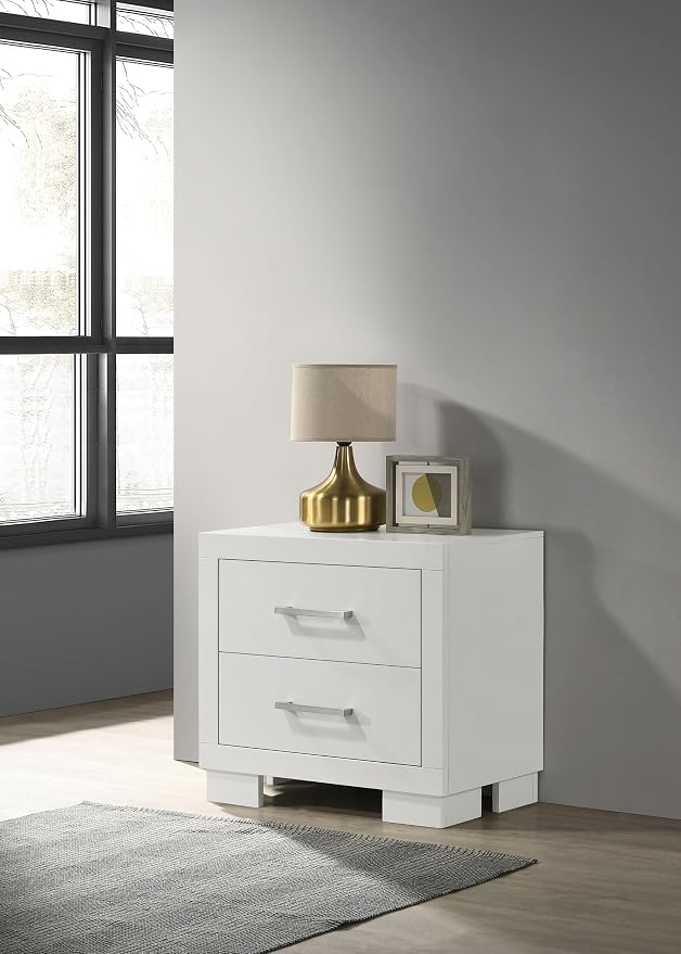 Coaster Home Furnishings - Jessica - Wood - 2-Drawer Nightstand with Silver Bar Handles, Flat Drawer Fronts, Boxy Frame and Hidden Storage - Bedroom - Snow White - 202992 - Image 2