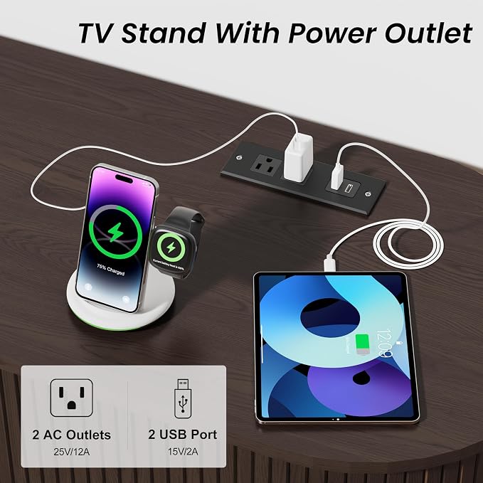 DHH 63 Inch Mid Century Modern TV Stand with Power Outlet for TVs up to 70 Inch, Entertainment Center with Storage and Adjustable Shelves, Media Console with Sliding Doors for Living Room(Dark Walnut) - Image 5