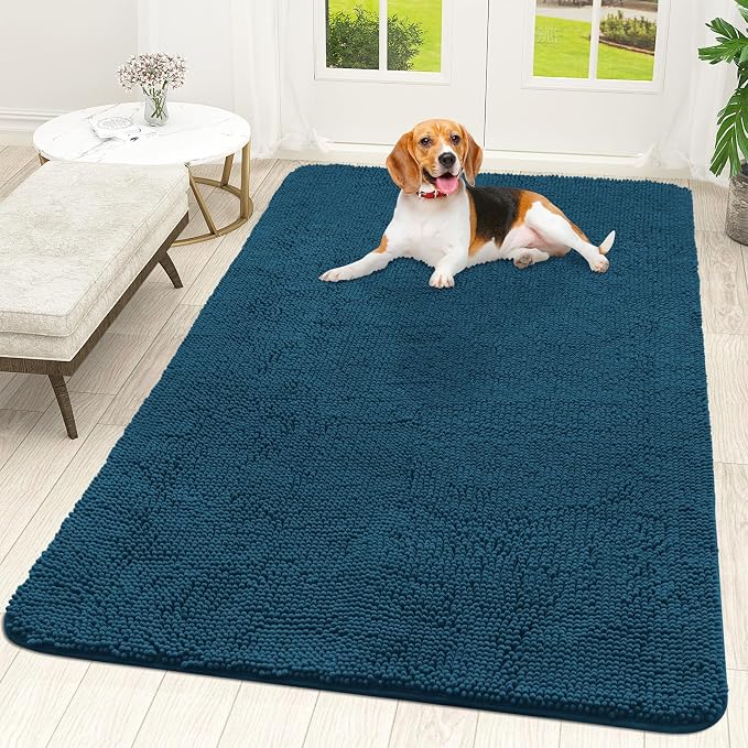 OLANLY Dog Door Mat for Muddy Paws 70x46, Absorbs Moisture and Dirt, Absorbent Non-Slip Washable Doormat, Quick Dry Chenille Mud Mat, Entry Indoor Entryway Carpet for Inside Floor, Atlantic Blue by OLANLY