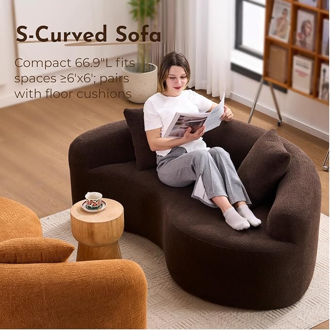 KEIKI S-Curved Loveseat Chenille Couches with 2 Pillows, Upholstered Luxury Plush Cloud Sectional Sofa for Living Room Apartment, Full Sponge Compression