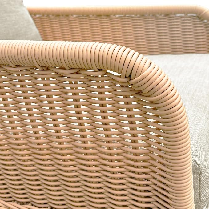 Christopher Knight Home Nadine Patio Rocking Chair, Wicker Rocker, Wood Leg Rocking Chair, PE Rattan Wicker Chair, Rocking Chair with Cushions, Comfort Wicker Rocker for Backyard Balcony Porch, Beige - Image 11
