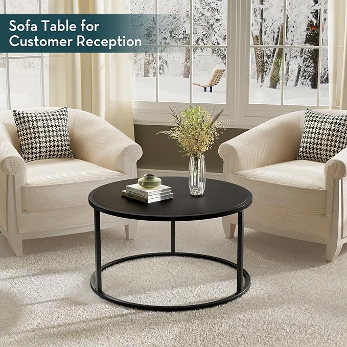 SAYGOER Small Round Coffee Table, Black Coffee Tables for Living Room, Modern Center Table for Small Space Home Office Gardern, 27.6 × 27.6 × 17.7inch, Black