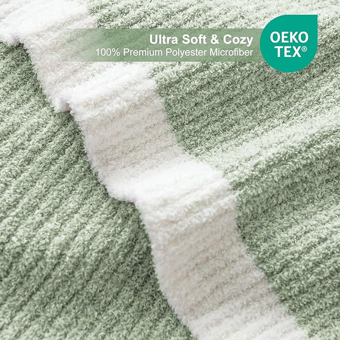 MH MYLUNE HOME Ultra Soft Ribbed Throw Blanket for Couch 60x80 Inches Luxurious Super Cozy Fluffy Microfiber Blanket Plush Warm Reversible Throw Blankets for Sofa Bed - Sage Green 60 x 80 Inches
