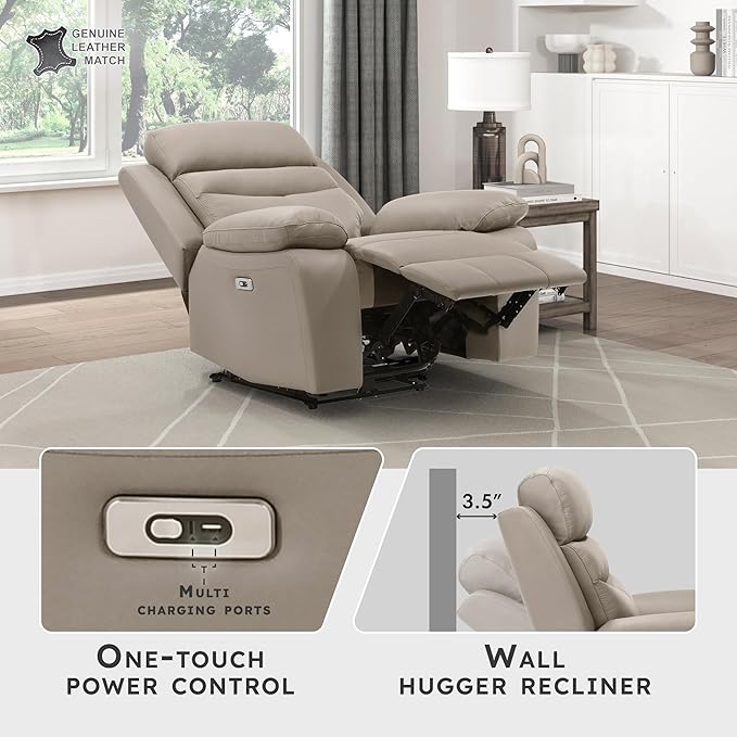 Lexicon Recliner Chair Living Room Leather Match Reclining Sofa Chair, Home Theater Seating, Wall Hugger Recliner, Power Recliner Sofa Chair for Living Room/Office/Apartment, Latte