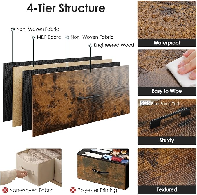 Memobarco Nightstand, End Table, Bedside Table, Small Tall Dresser for Bedroom with 3 Storage Drawer, Chest of Drawers Fabric Dressers with Steel Frame, Wooden Top & Front for Living Room - Image 6