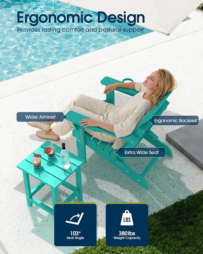 MUCHENGHY Folding Adirondack Chairs 4 Pack, Patio Chairs, Outdoor Chairs, Adirondack Chair Plastic, Fire Pit Chairs, Weather Resistant with Cup Holder for Deck, Backyard, Garden(Lake Blue) - Image 4