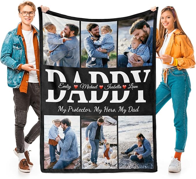 Printwoo Fathers Day Personalized Gifts for Dad from Daughter Son Gifts for Dad Custom Blankets with Photo, Personalized Photo Blankets Customized Blanket with Picture