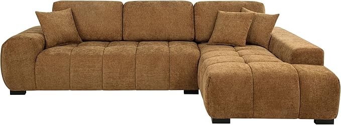 Coaster Home Furnishings - Octavia - Wood - Upholstered Sectional Sofa with Waterfall Seating, Grid Tufting, Reversible Back Cushions and Accent Pillows - Living Room - Amber - 509340
