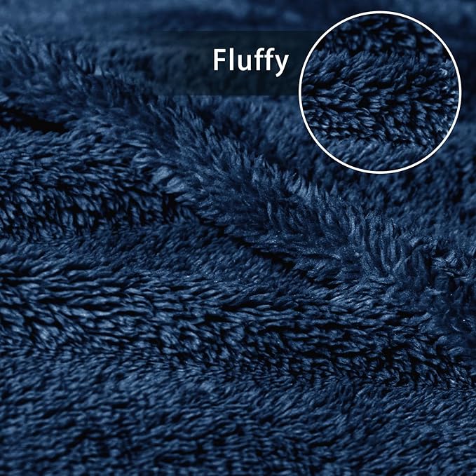 Exclusivo Mezcla Queen Size Blanket for Bed, Super Soft Velvet Plush Fleece Blankets, Fuzzy Cozy and Warm for Winter, 90x90 Inches, Navy Blue