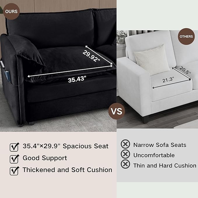 109-Inch U-Shaped Sectional Cloud Sofa Oversized Modular 5 Seaters Sofa Couch with 2 Ottoman Chaise and Pillow Armrest, Chenille Upholstered Convertible Cloud Couch