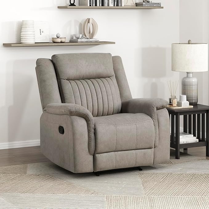 Lexicon Manual Recliner Chair, Polished Microfiber Reclining Sofa Chair, Home Theater Seating, Wall Hugger Manual Recliner for Living Room/Office/Apartment, Dove