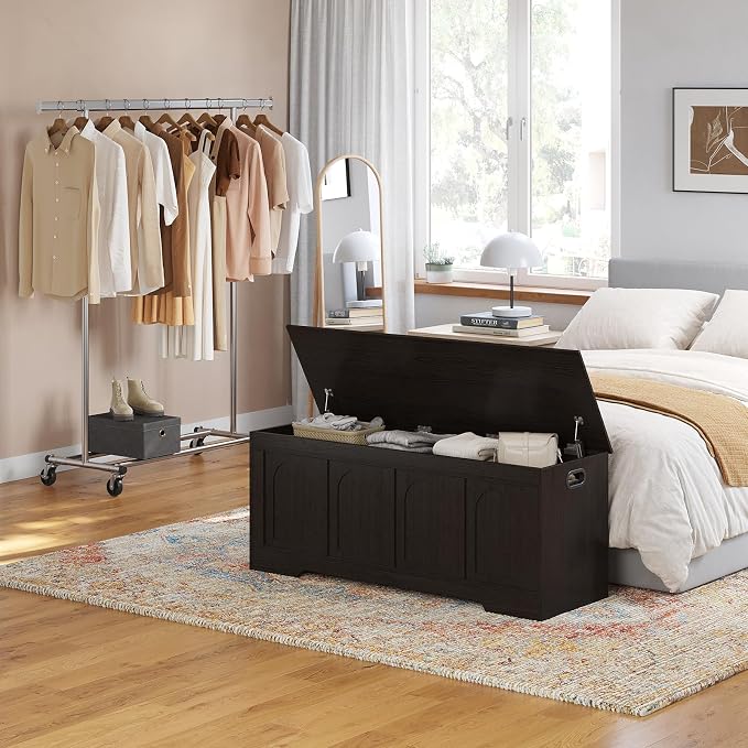 DINZI LVJ Storage Chest, 50” Extra Large Storage Bench with 2 Safety Hinges, Wooden Toy Box with Flip-Top, Large Trunk for Living Room, Playroom, Easy Assembly, Espresso - Image 2