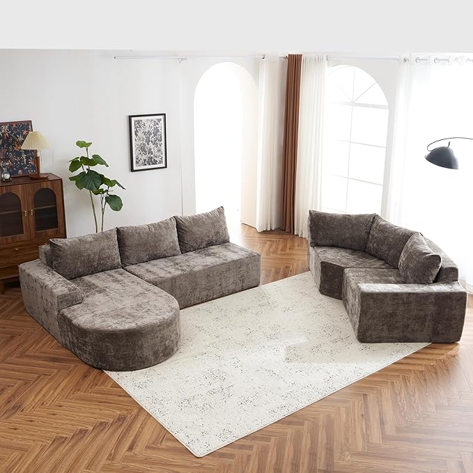 Ball & Cast Oversized Modular Sectional Sofa Cloud Couch,141.7" Modern Upholstered Couch w/Deep Seat Comfy Couches,Minimalist Sleeper Sofas,for Living Room,Apartment,Brown