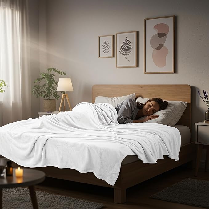 Utopia Bedding Fleece Blanket Queen Size White (90x90 Inches) Ultra Soft Warm Lightweight Microfiber Breathable Anti-Static Cozy Bed Blanket, All-Season Home Decor Gift for Men & Women