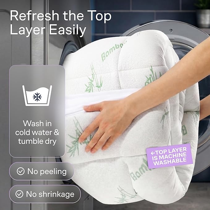 Dual-Layer 3.5 Inch Full Size Mattress Topper - 2” Memory Foam + 1.5” Viscose Made from Bamboo Mattress Pad - Double the Comfort & Back Support - Removable & Machine-Washable Cover, Green