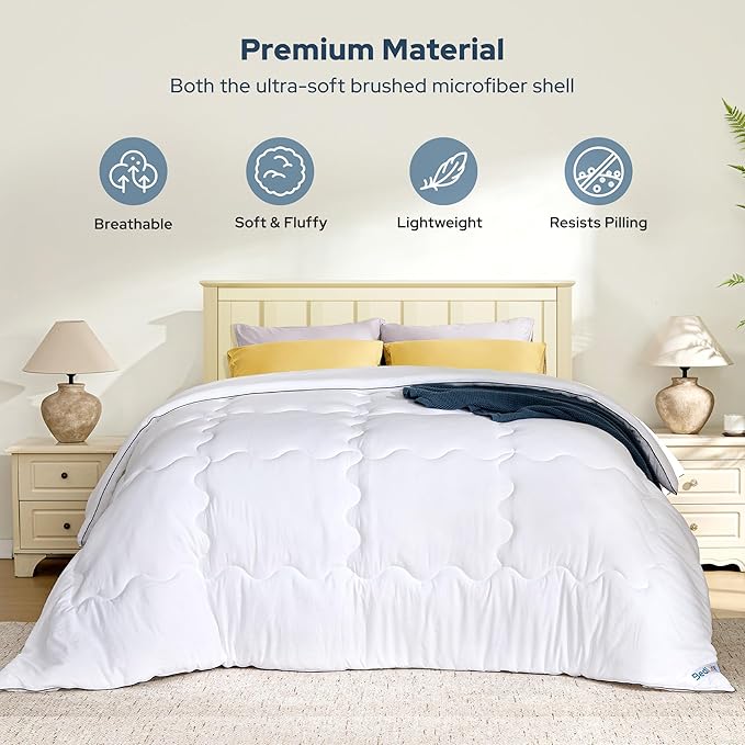 BEDLORE Queen Comforter Duvet Insert - All Season Down Alternative Quilted Bedding, Ultra Soft Lightweight with 4 Corner Tabs, Machine Washable Queen Size Bed Comforter, White 88 x 88 Inches