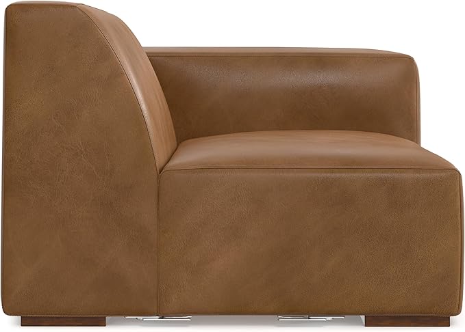 SIMPLIHOME Rex Right-Arm Sofa Module in Full-Grain Genuine Leather, Caramel Brown, 44-inches Wide, Handcrafted Modern-Style Right-Arm Accent Chair for Living Room and Family Room