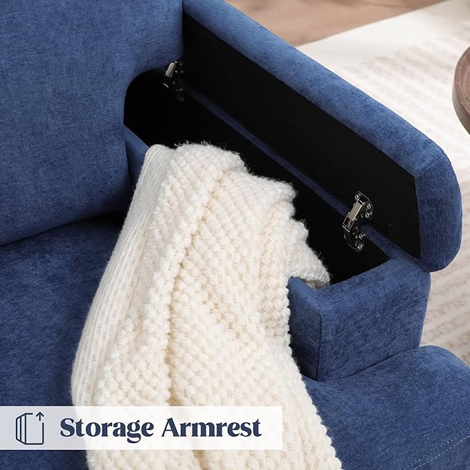 Oversized Accent Chair with Storage Armrest, Modern Upholstered Reading Living Room Chairs, Comfy Large Armchair, Fabric Single Sofa Chair for Bedroom (Navy Blue)