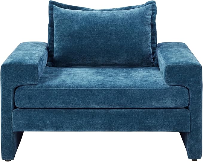 Christopher Knight Home Aylen Modern Chenille Upholstered Accent Chair with Wide Armrests, Wooden Living Room Club Chair, Bedroom Comfy Reading Chair with Back Pillow, Blue