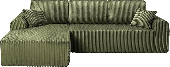 109-Inch L-Shaped Left Facing Boneless Corner Sofa 2 PCS Modular Sectional Cloud Sofa Couch with Chaise Lounge and Toss Pillow, Corduroy Boneless L-Shaped Couches