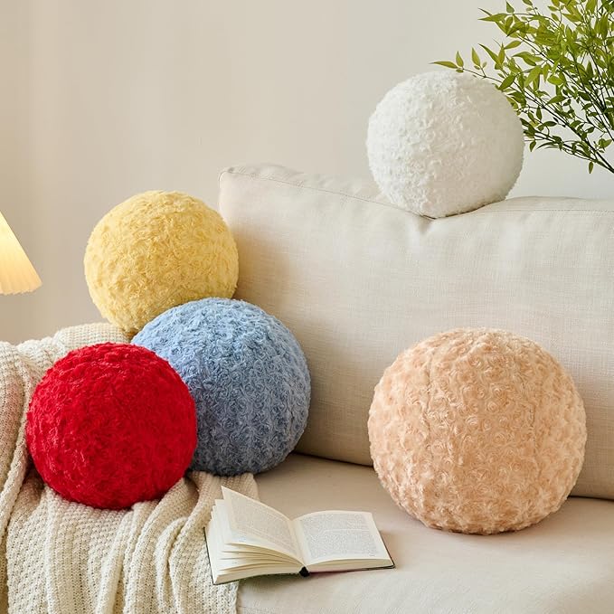 Ball Pillow, Decorative Round Pillow for Couch n, Circle Throw Pillows, Perfect Ball Pillows for Couch, Stylish Decorative Pillows, Versatile Round Throw Pillow (White, Medium-11.8 Inches)