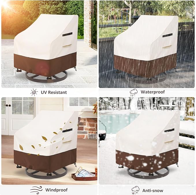 Patio Chair Covers Waterproof Patio Furniture Covers,30W x 34 D x 38.5 H Inches Outdoor Swivel Chair Cover 2 Pack -Beige - Image 9