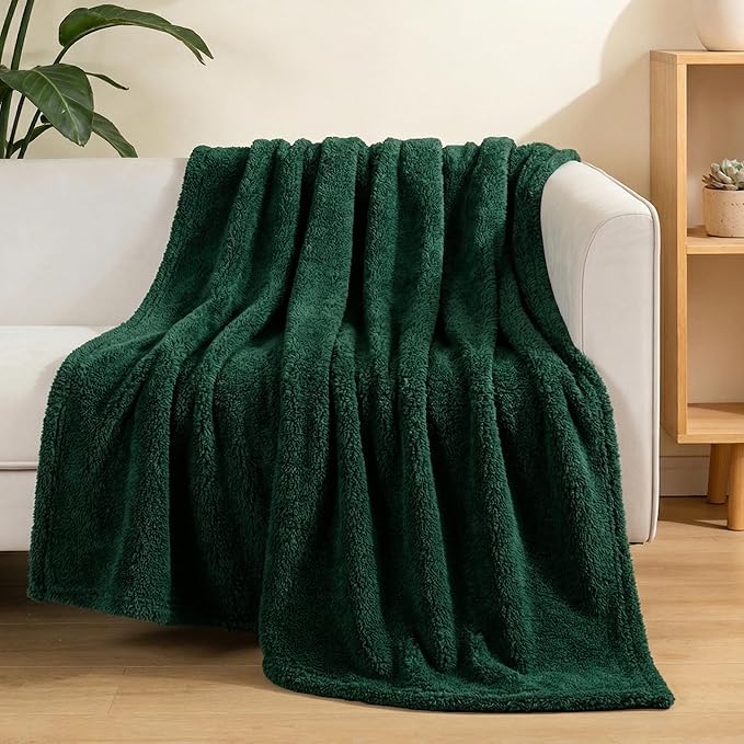 Exclusivo Mezcla Soft Fleece Throw Blanket for Couch, Super Soft Velvet Plush Fleece Blankets, Fuzzy Cozy and Warm for Winter, 50x60 Inches, Forest Green