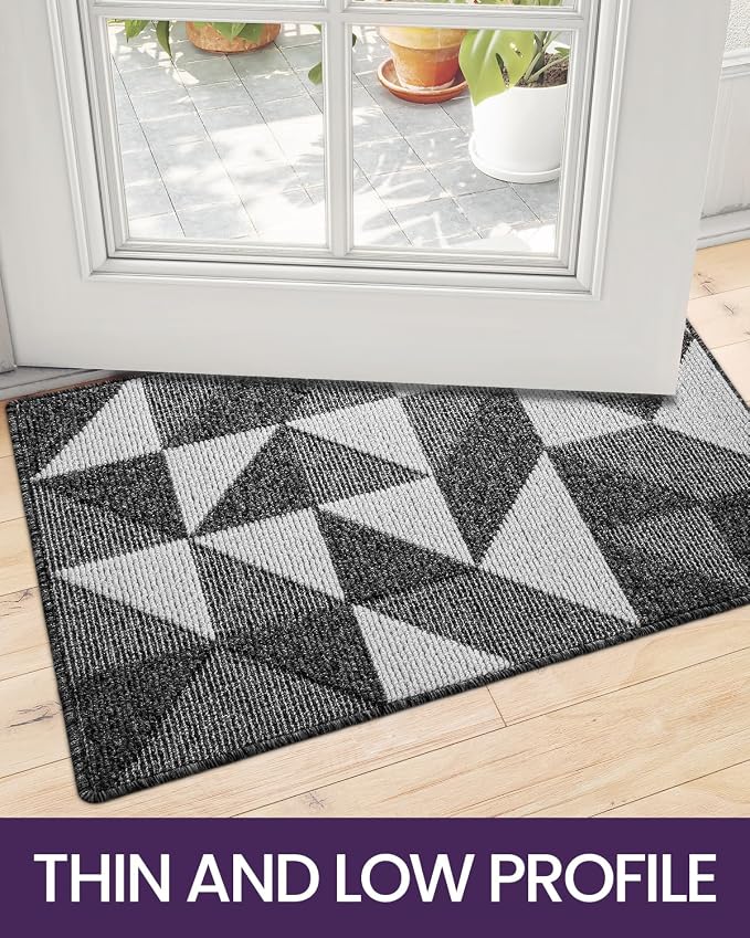 DEXI Front Door Mats for Entryway, 2x3 Non Slip Washable Low-Profile Entry Doormat, Absorbent Resist Dirt Inside Floor Entrance Mat, Patio, Black/White - Image 5