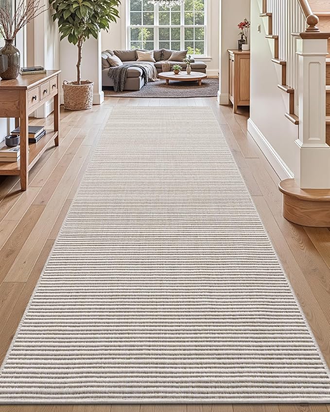 DEXI Hallway Runner Rug 3.3x12, Woven Braided Farmhouse Runner Carpet Indoor, Absorbent Thin Long Entryway Runners for Kitchen, Laundry Room, Patio Entrance, Light Beige-Gray by DEXI