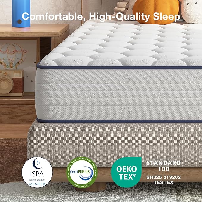 Novilla 8 inch Twin Mattress for Kids,Foam and Spring Hybrid Mattresses Twins for Comfortable Sleep,Steel Coils for Durable Support,CertiPUR-US Certified Foam,Youth/Guest Rooms,Twin Mattress in a Box