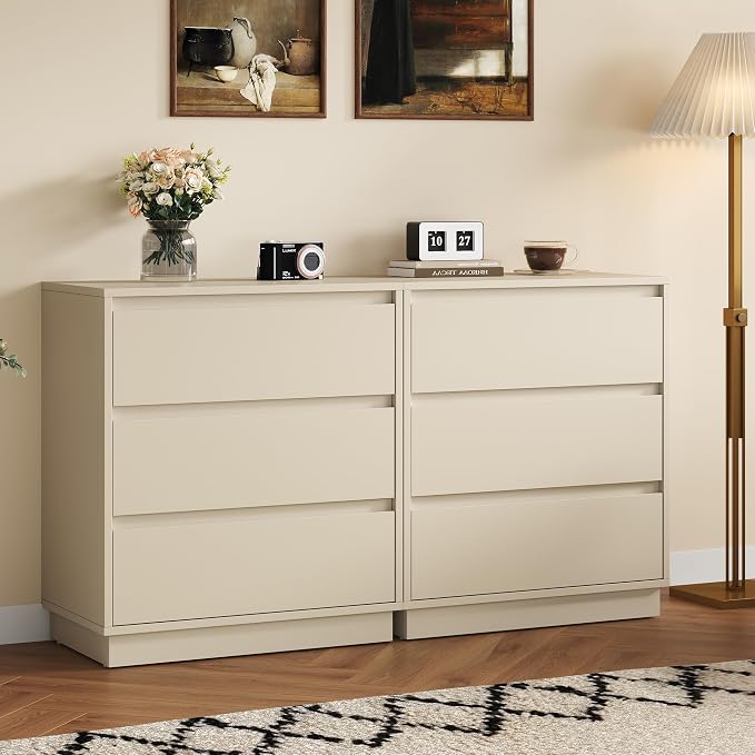 RoyalCraft Nightstand Set of 2, 23.6" Night Stand with 3 Drawers Storage, Large Bedside Table, End Table for Bedroom, Closet, Beige by Bringyoubetterlife