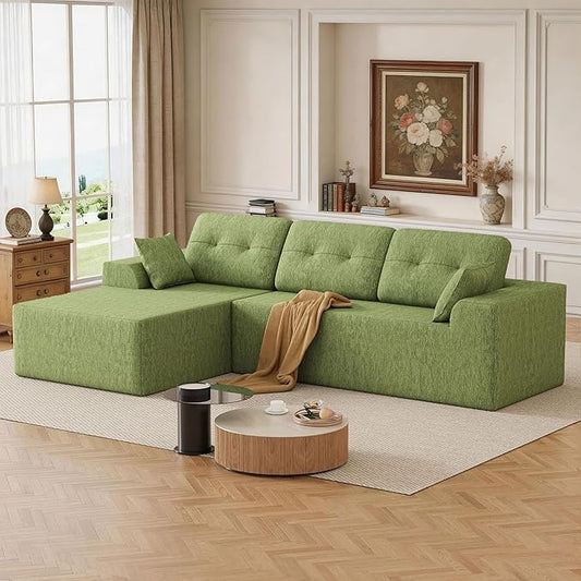 Ball & Cast Modular Cloud Sofa for Living Room,106'' Chenille Deep Seat Sectional Couch with Wider Armrest and Pillow,Modern Convertible Comfy Sofa Couches,No Assembly Required,Left Facing(Green)
