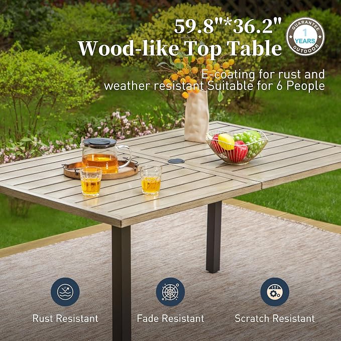 SUNSHINE VALLEY 7 Piece Patio Dining Sets for 6, Outdoor Table and Chairs with Cushioned Wicker Swivel Patio Chairs & Wood-Like Dining Table (1.61-2”Umbrella Hole), Outdoor Dining Sets for Backyard - Image 7