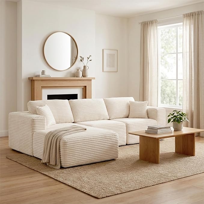 104" Modular Sectional Sofa with L-Shape Chaise, Modern Upholstered Cloud Couches for Living Room Bedroom, No Assembly Required, Cream