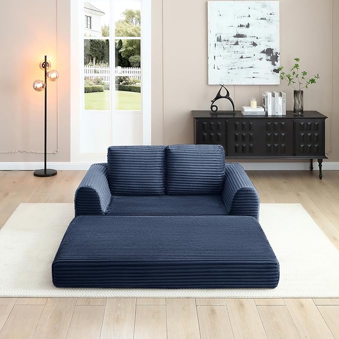 Foldable Boneless Love Seat Couches in a Box, Modern Floor Foam Sleeper Sofa Bed 2-in-1 Convertible Cloud Sofa for Home Apartments Bedroom