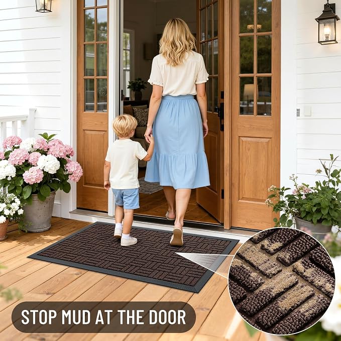 OLANLY Front Door Mat Outside Entrance 33x21, Absorbent, Heavy Duty Sturdy Natural Rubber Doormat Indoor Outdoor, Stain and Fade Resistant, Non-Slip Backing Low Profile Floor Mat for Entryway, Brown - Image 7