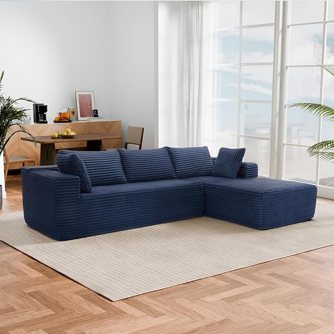 Cloud Sectional Couch, Modular Sectional Sofa with Left Chaise Lounge, Modern Modular L-Shape Sofa with Pillows & Deep Seat, Boneless Couches for Living Room Bedroom, Dark Blue