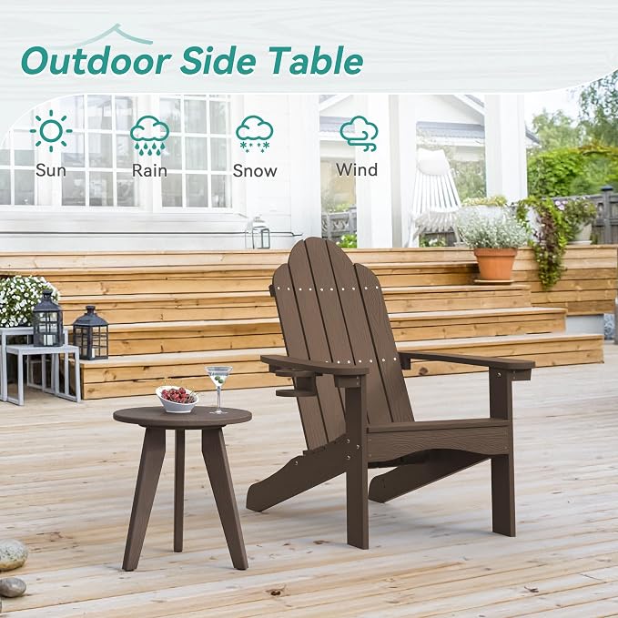 Outdoor Side Table, HDPS Outdoor Table, Small Round Side Table Weather-Resistant, Outdoor Side Tables for Patio, Porch,Deck,End Table for Plant Stand, Dark Brown - Image 4