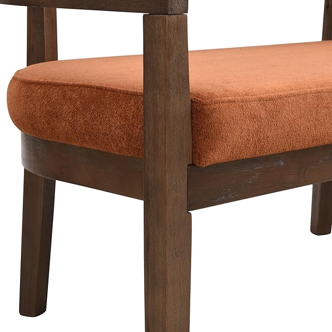 Christopher Knight Home Xiza Modern Fabric Upholstered Loveseat Sofa with Rubberwood Frame, Comfy 2-Seater Sofa Couch and Rattan Backrest, Love Seat Couches for Living Room, Dark Orange + Walnut
